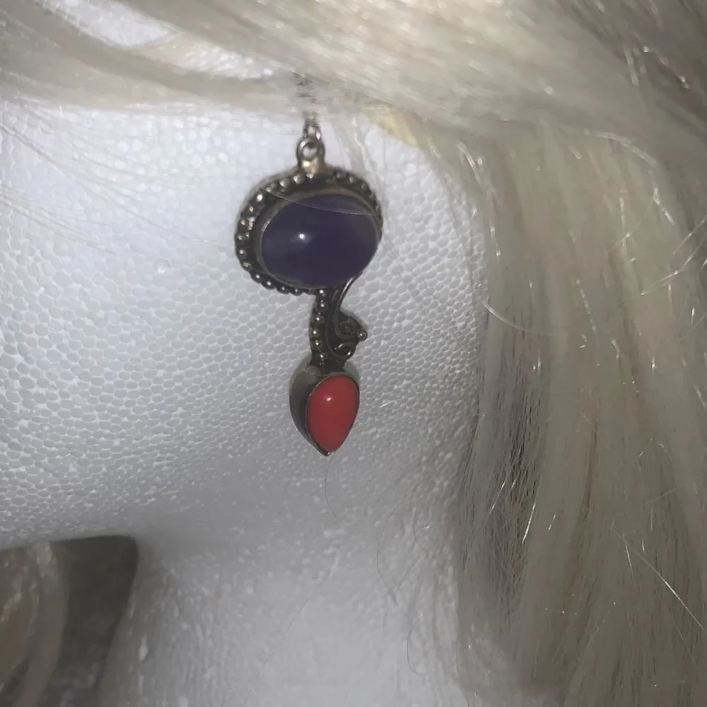 Sterling Silver 925 Blue Orange‎ Coral Drop Earrings Pierced